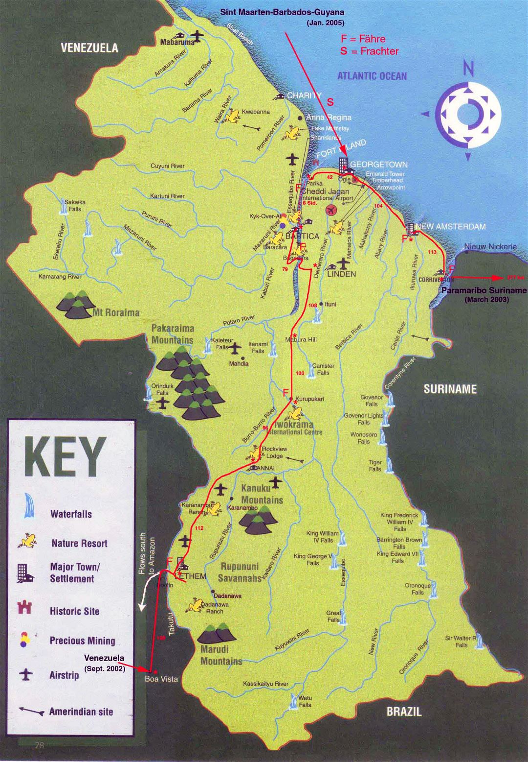 Large detailed tourist map of Guyana