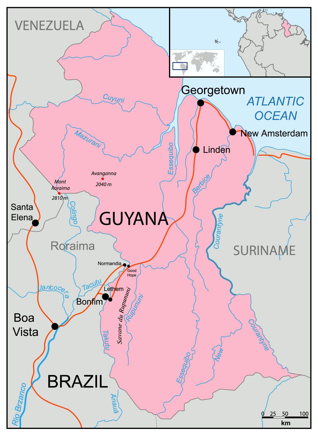 Large political map of Guyana
