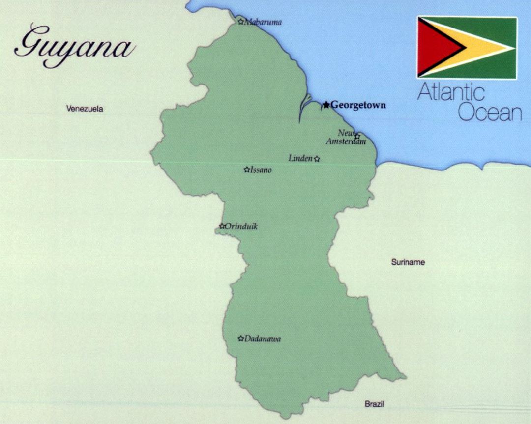 Map of Guyana with flag