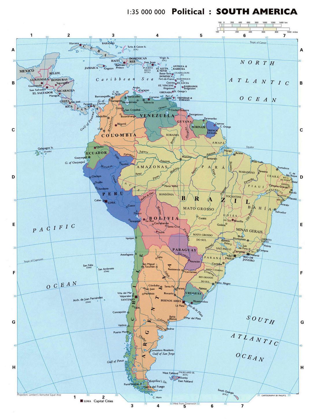 Large detailed political map of South America