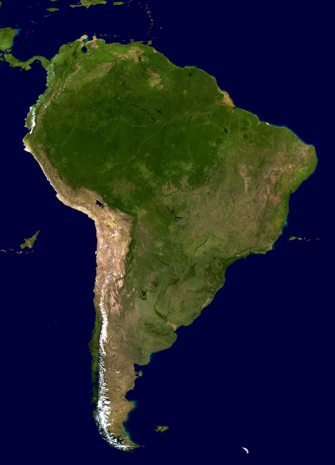 Large satellite map of South America