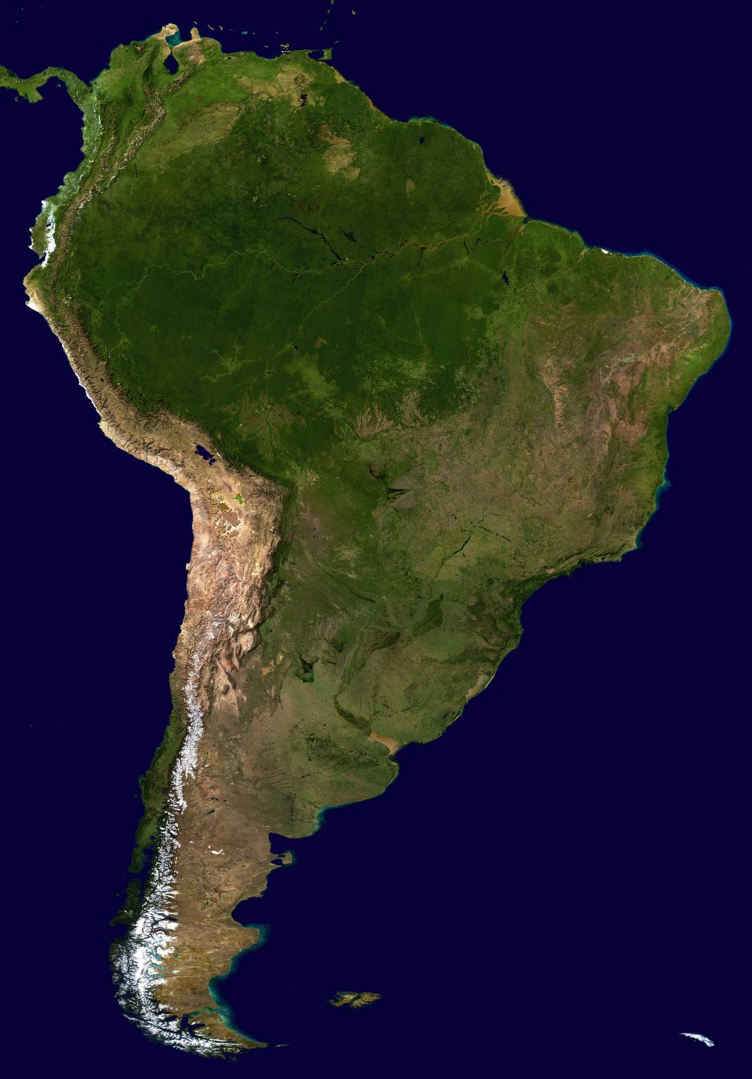 Large scale satellite map of South America