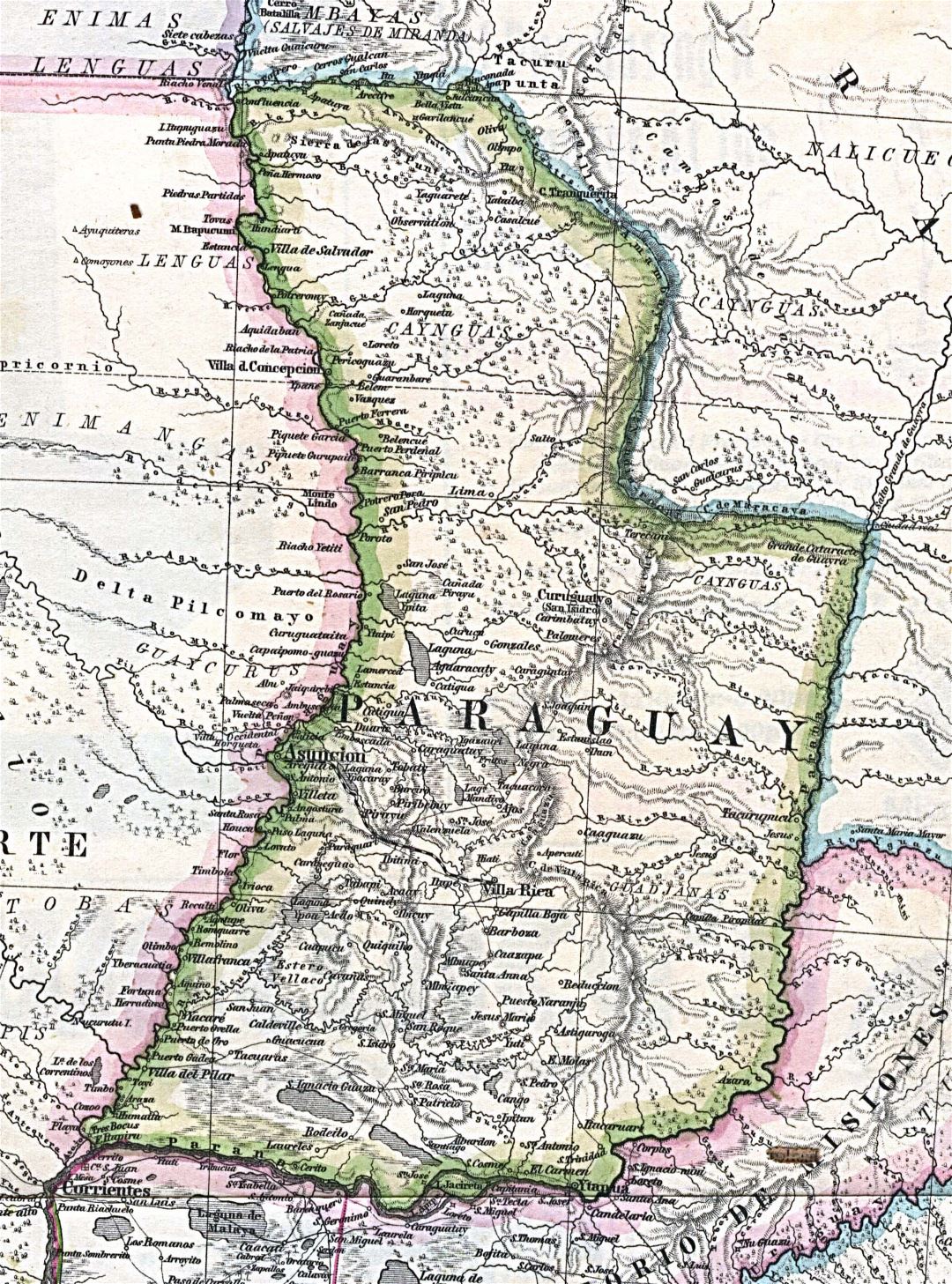 Large detailed old map of Paraguay with relief - 1875