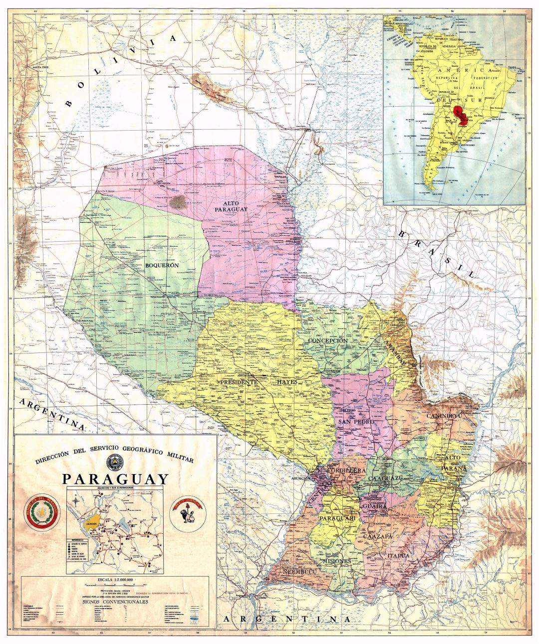 Map of Paraguay with roads and cities