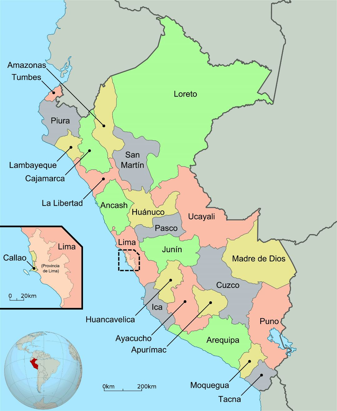 Large Detailed Administrative Map Of Peru Peru South America 