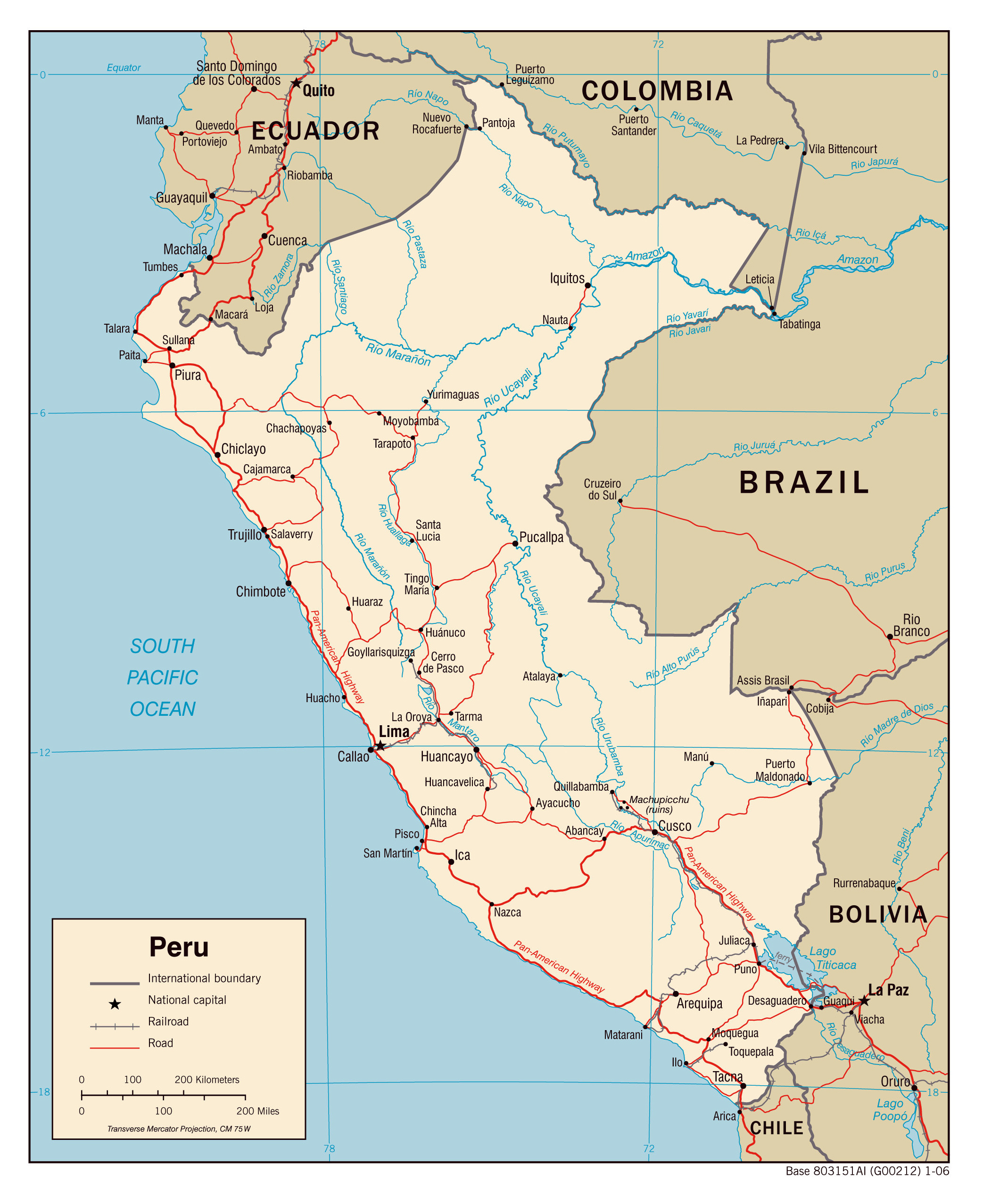 Large Detailed Political Map Of Peru With Roads And Cities 2006