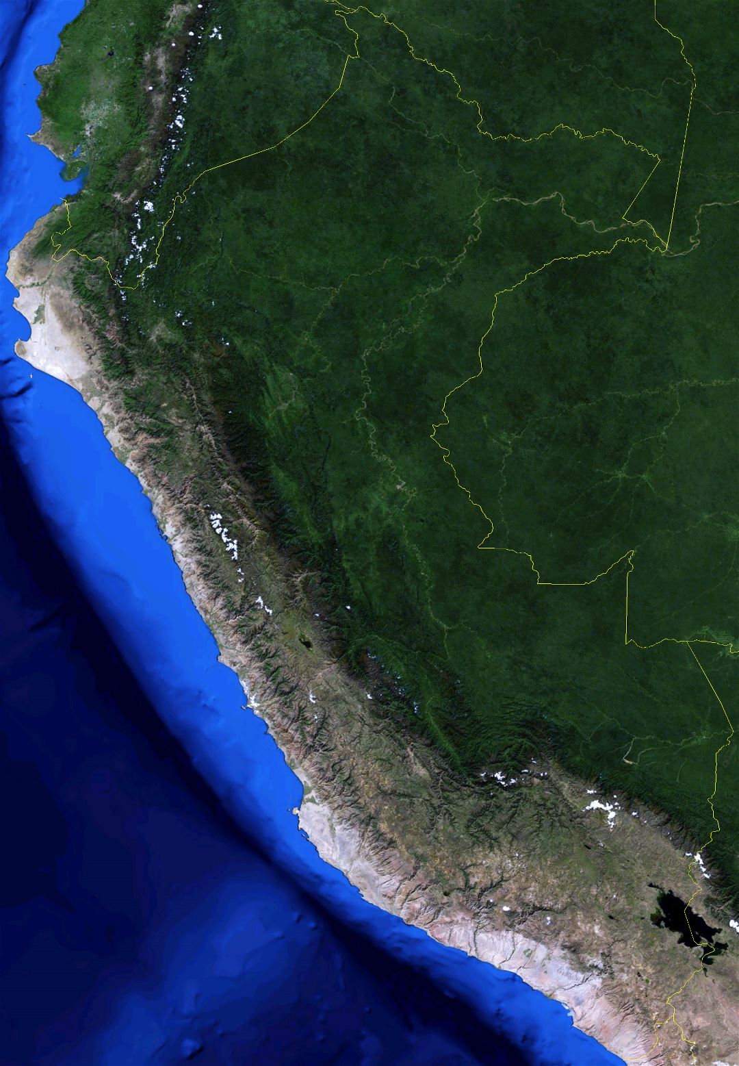 Large detailed satellite map of Peru
