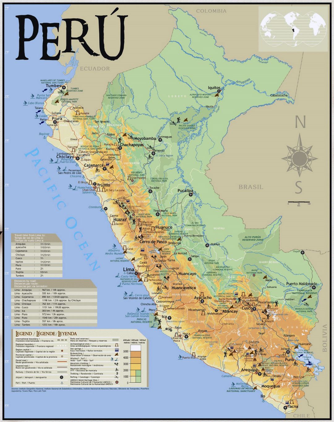 Large tourist map of Peru