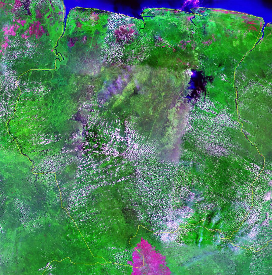 Detailed satellite map of Suriname