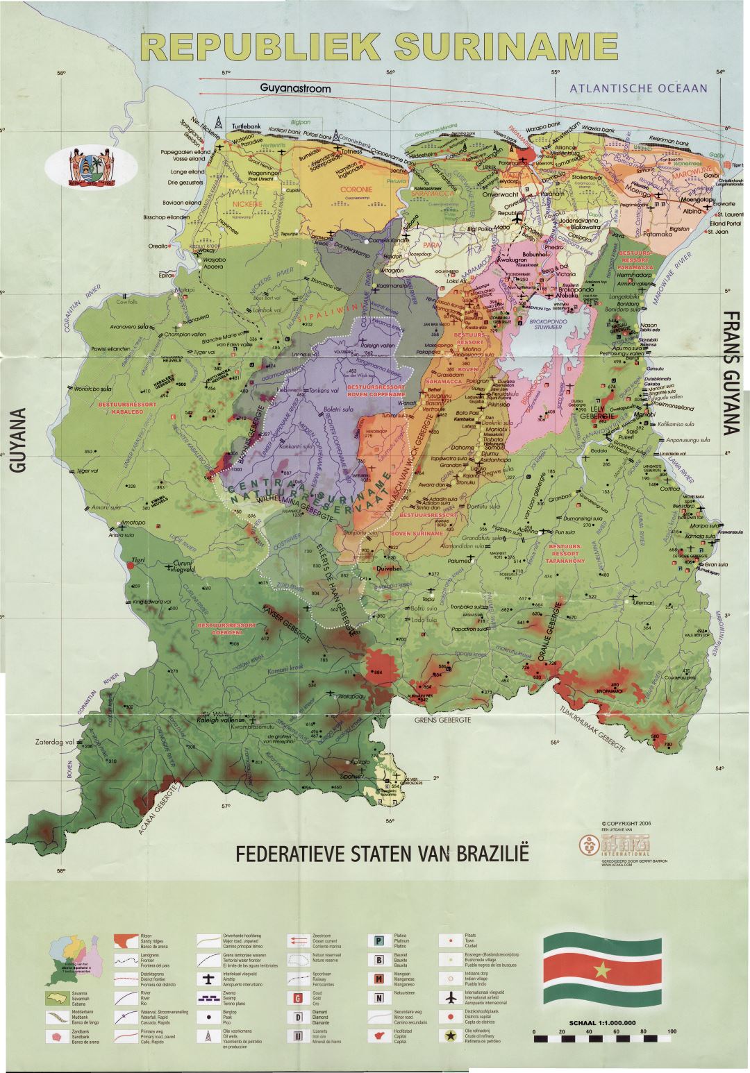 Large scale detailed map of Suriname