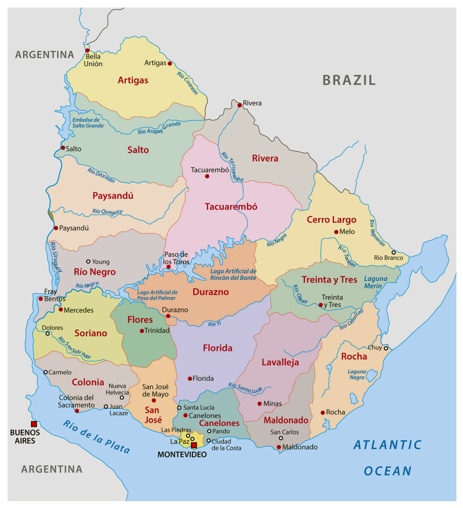 Large Detailed Administrative Divisions Map Of Uruguay Uruguay 