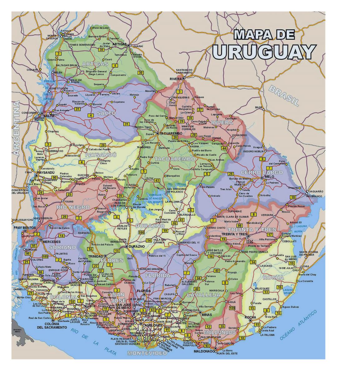 Large Detailed Political And Administrative Divisions Map Of Uruguay