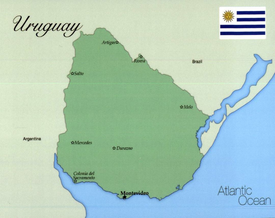 Large map of Uruguay with flag