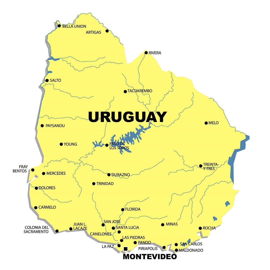 Large map of Uruguay with major cities Uruguay South America