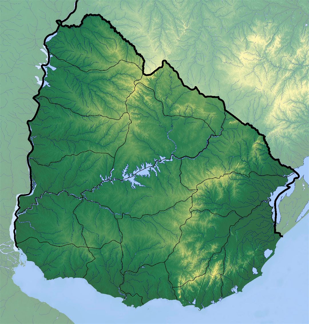 Large relief map of Uruguay