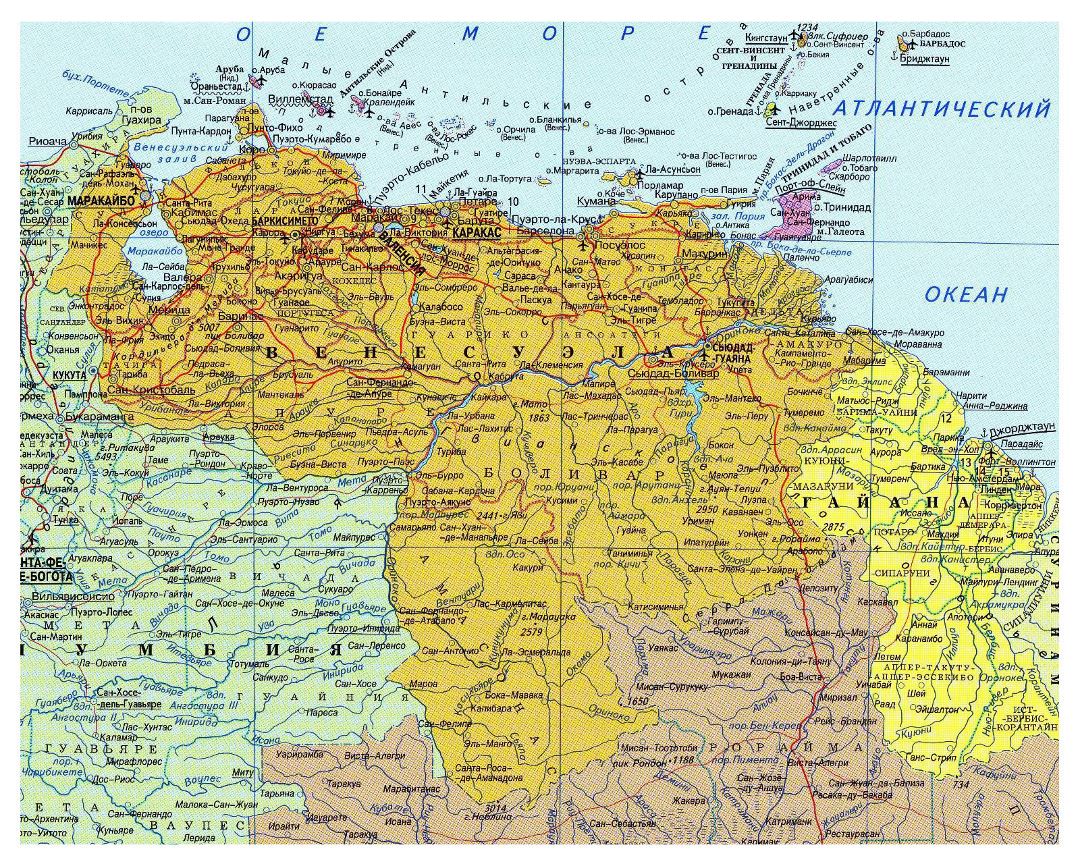 Large Detailed Map Of Venezuela With Roads And All Cities In Russian