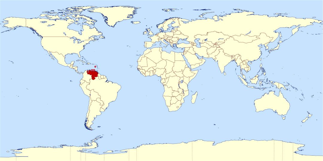 Large location map of Venezuela in the World