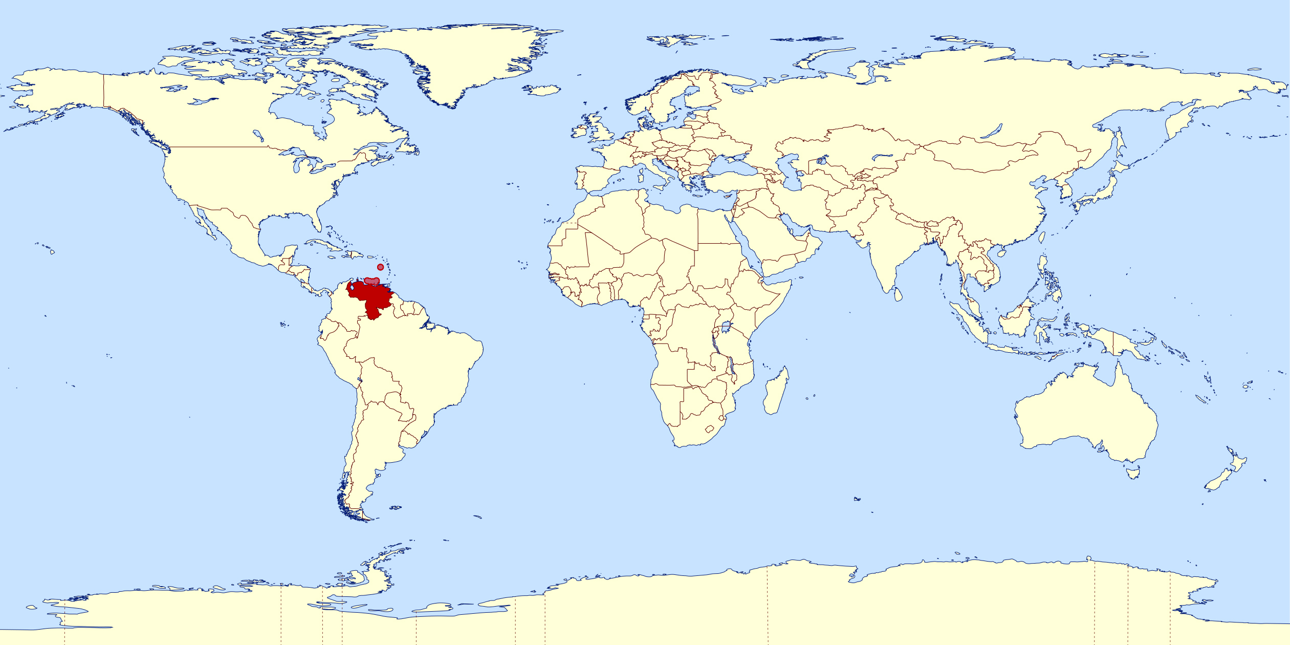 Venezuela On The World Map Cities And Towns Map