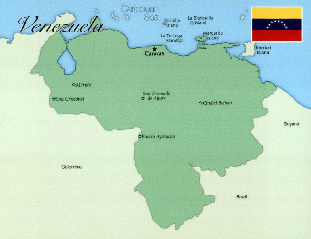 Large map of Venezuela with flag