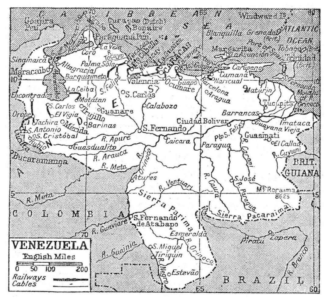 Large Old Map Of Venezuela With Railroads And Cities 1932 Venezuela