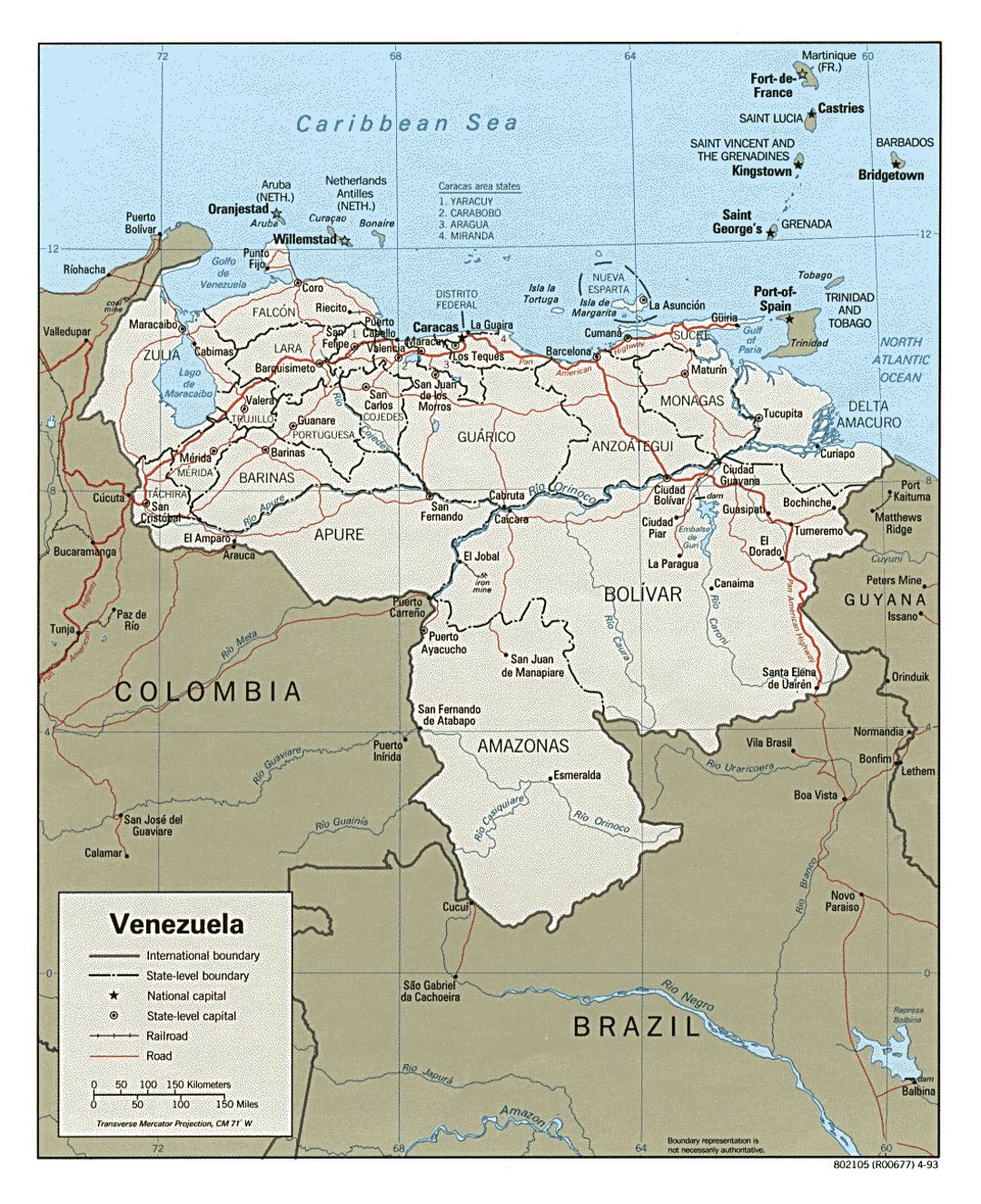 Large Political And Administrative Map Of Venezuela With Roads And