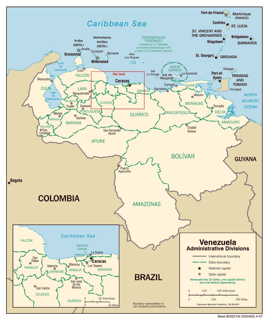 Large scale administrative divisions map of Venezuela - 2007