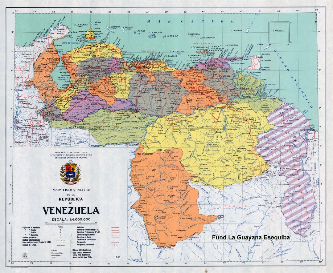 Large scale political and administrative map of Venezuela with all cities and roads