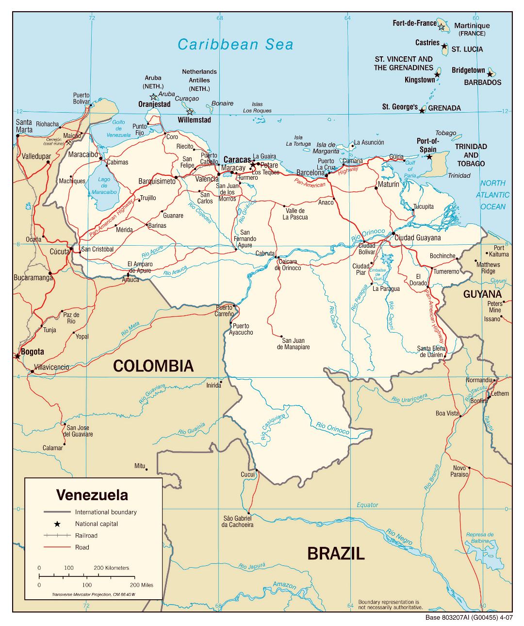 Large scale political map of Venezuela with roads and cities - 2007