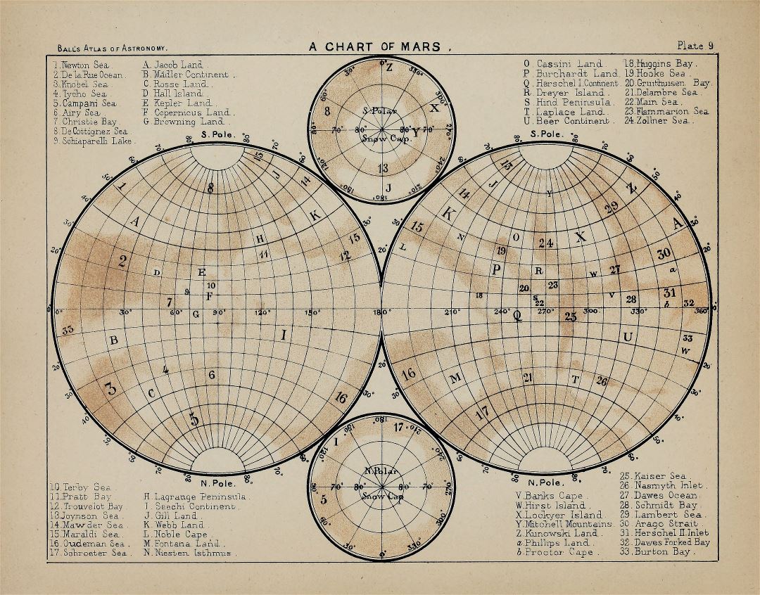 Detailed old map of Mars - 1892