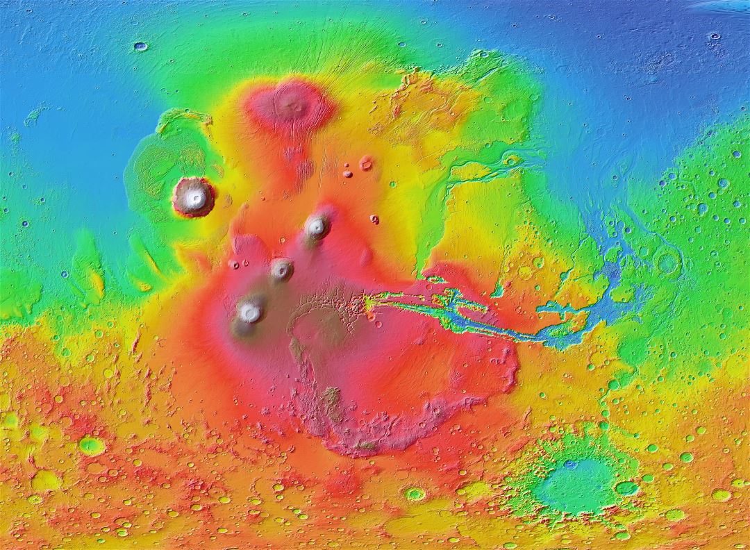 In high resolution detailed map of the Mars surface