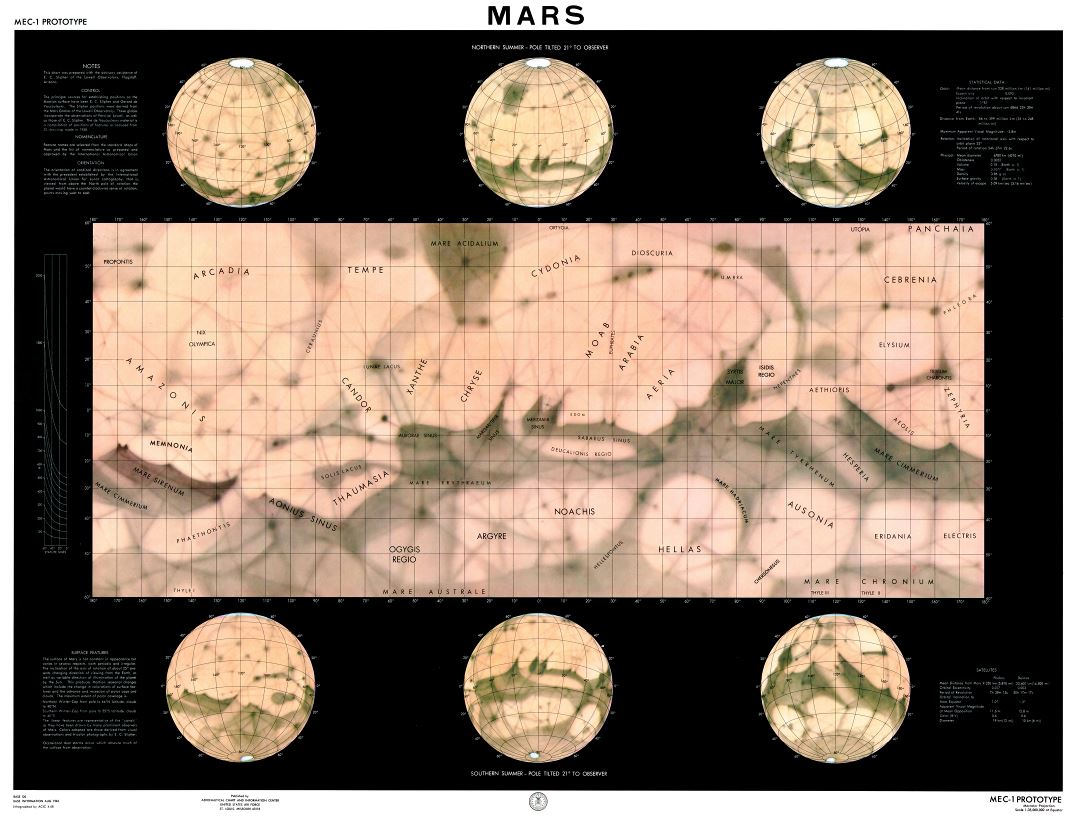 Large detailed map of the surface of Mars - 1962