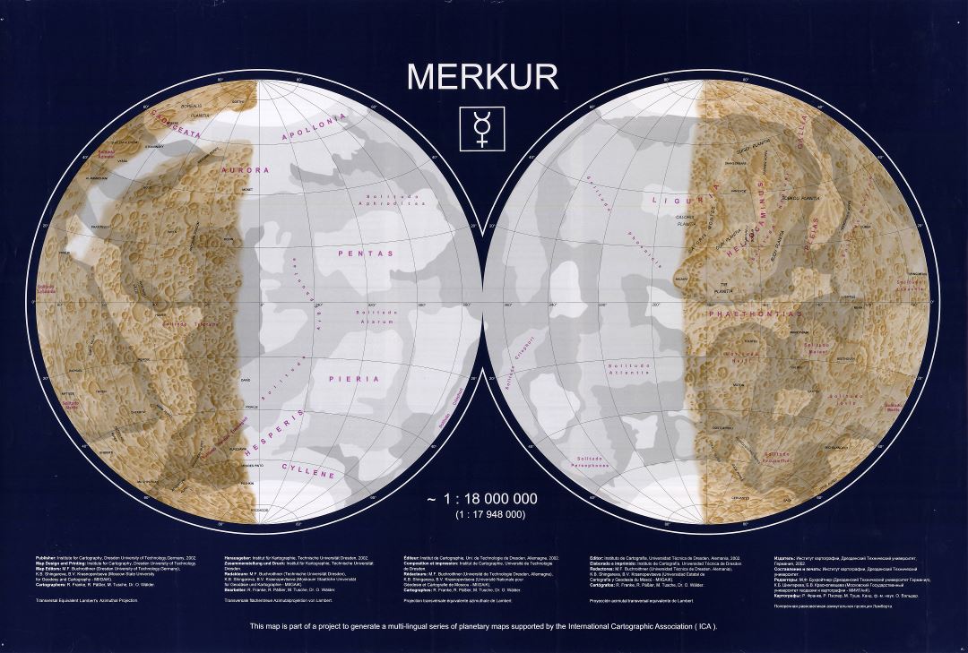 Large detailed topographic map of Mercury - 2002