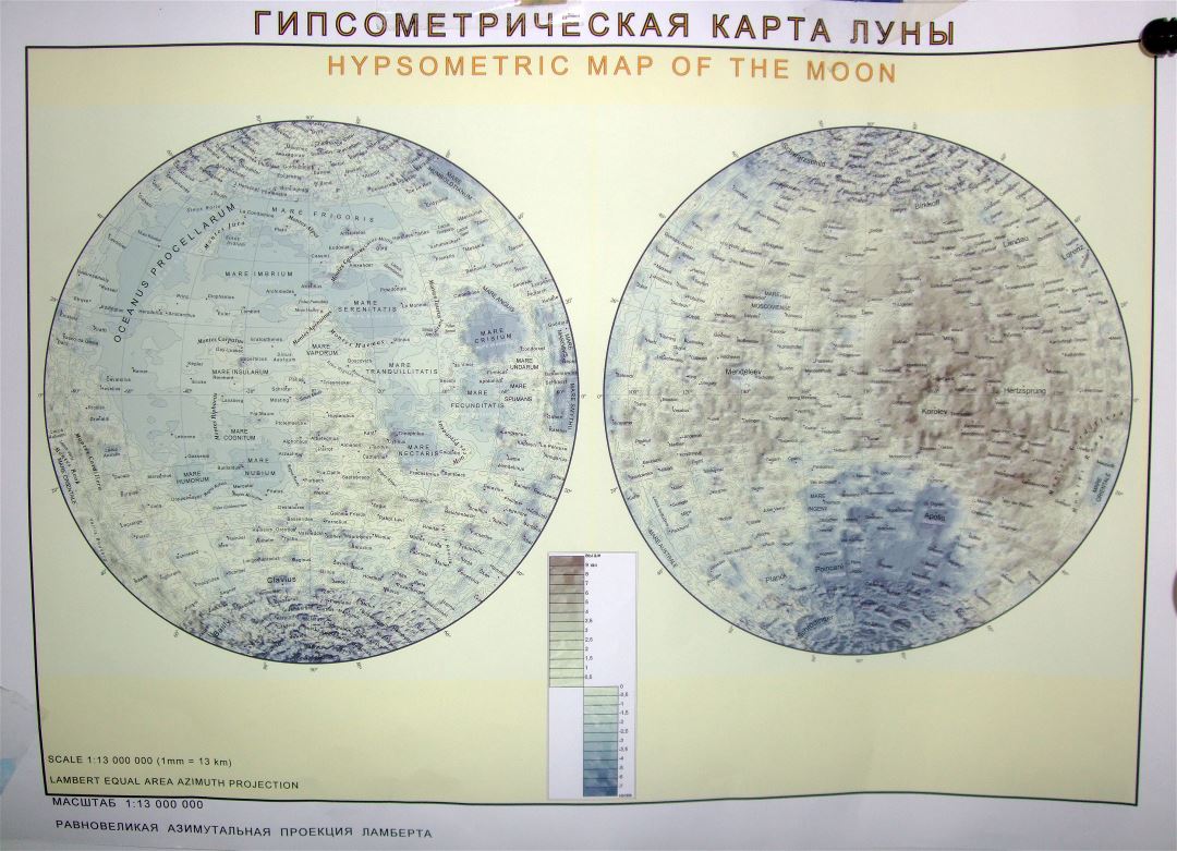 Large detailed hypsometric map of the Moon
