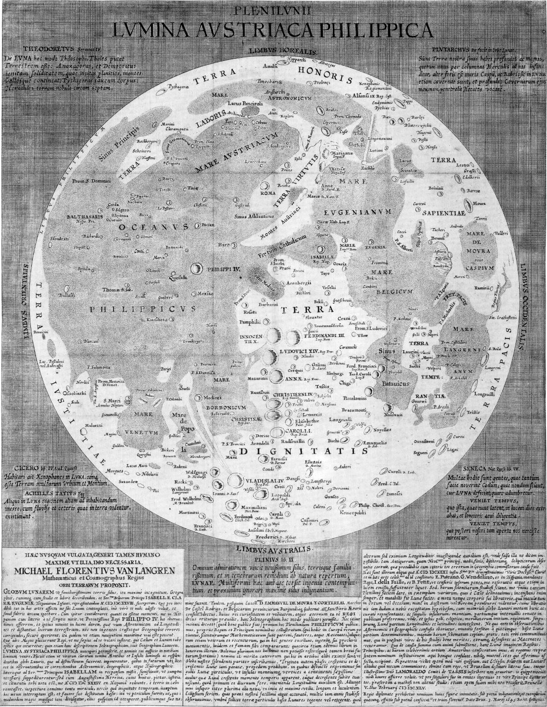 Large detailed old map of the Moon - 1645