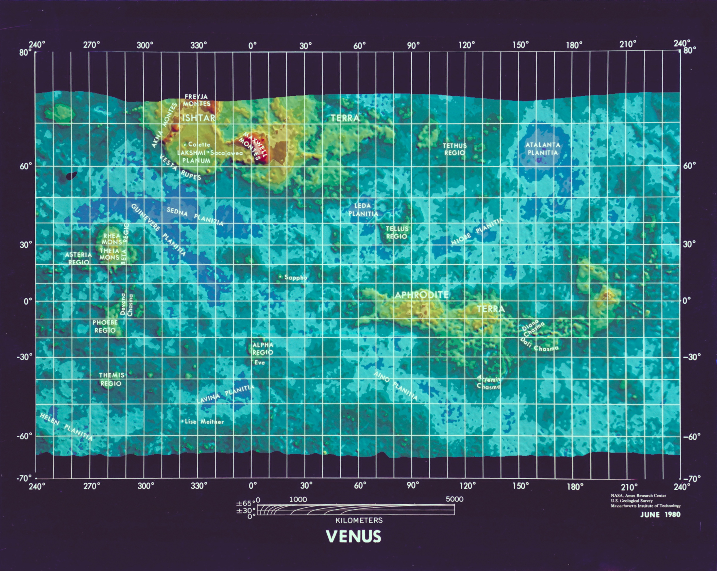 Large Detailed Topographic Map Of Venus 1980 Venus Space