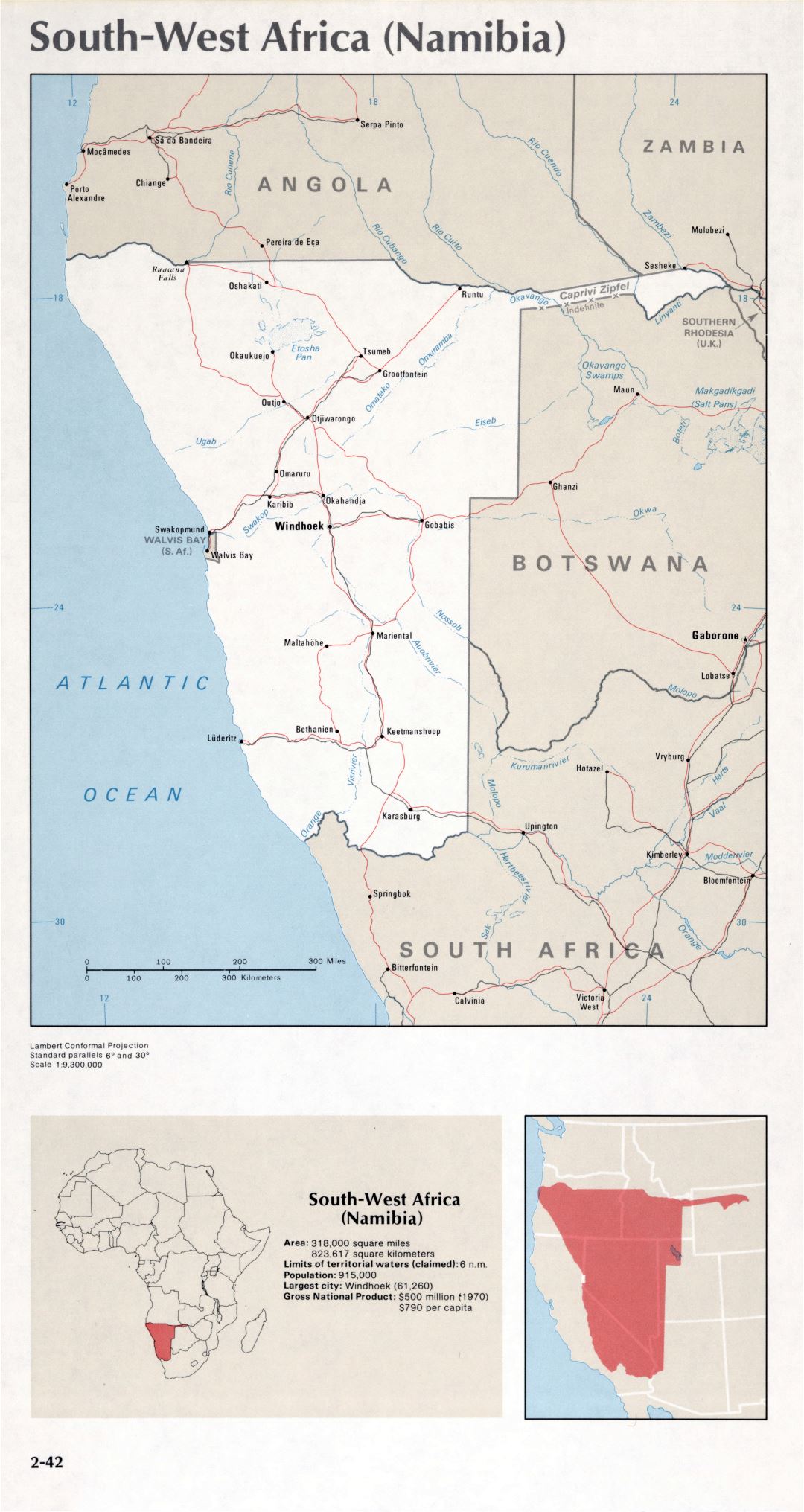 Map of South-West Africa (Namibia) (2-42)