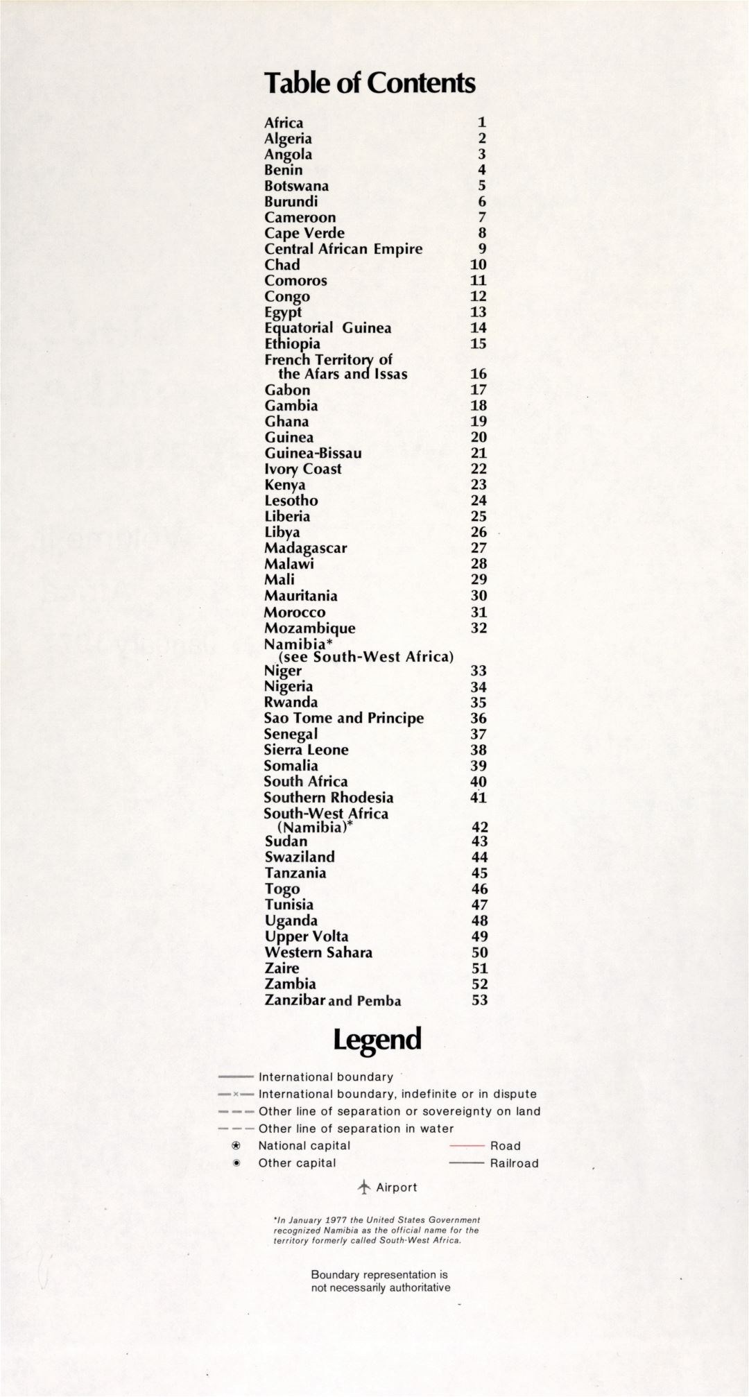 Maps of the World's Nations - Africa (table of contents and legend)