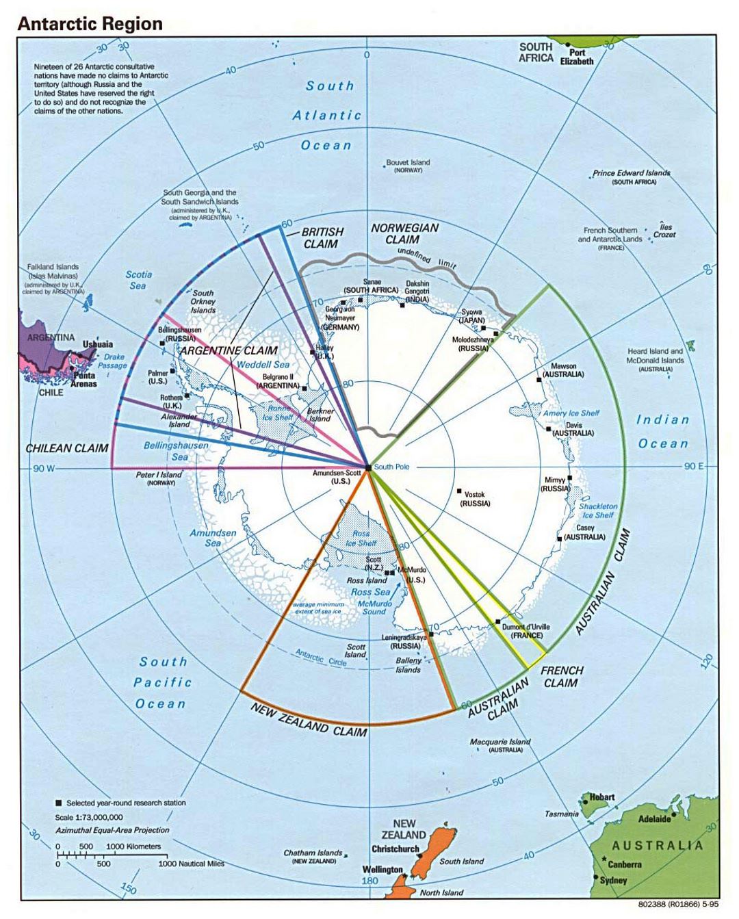 Large Antarctic Region political map - 1995