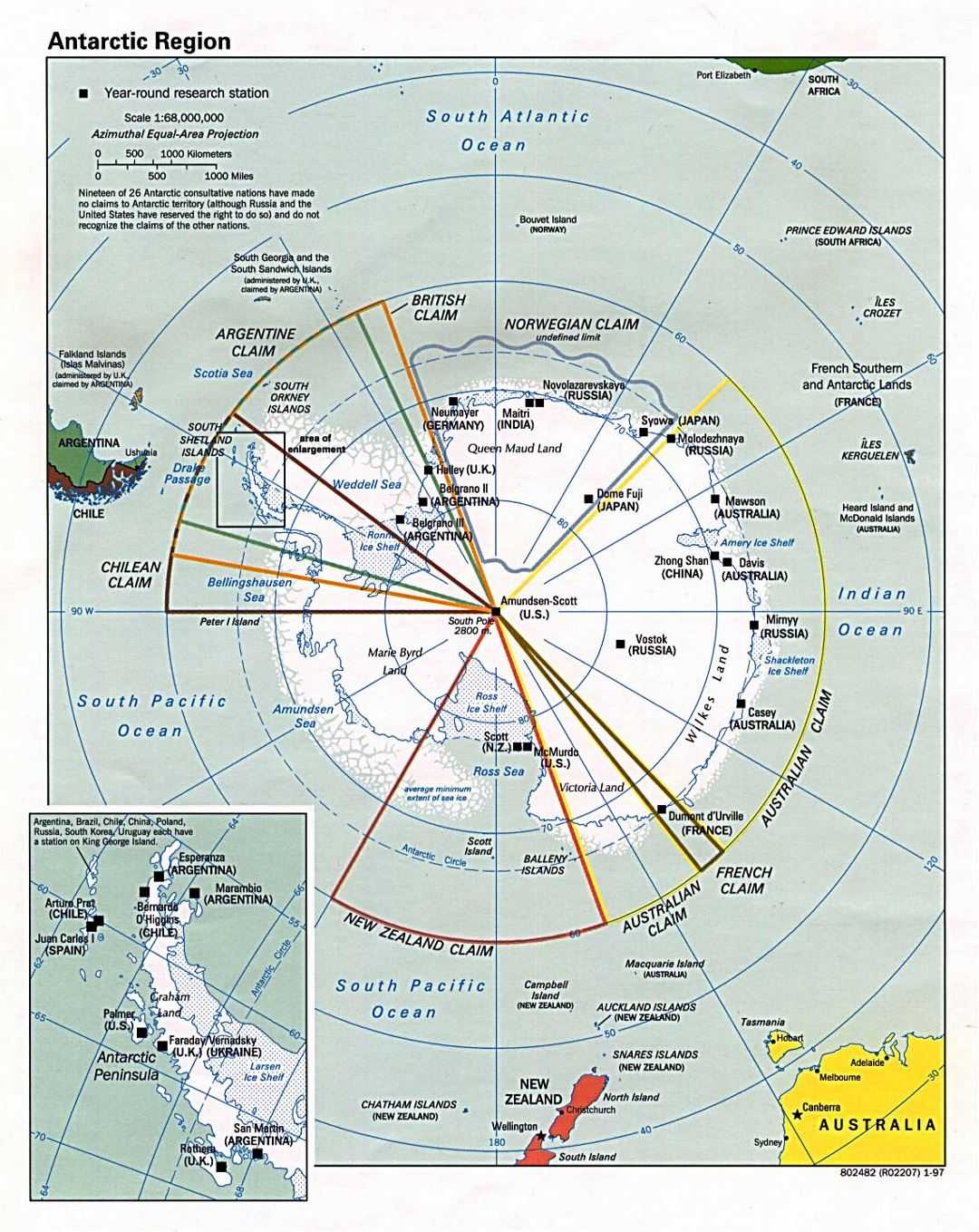 Large map of Antarctic Region - 1997