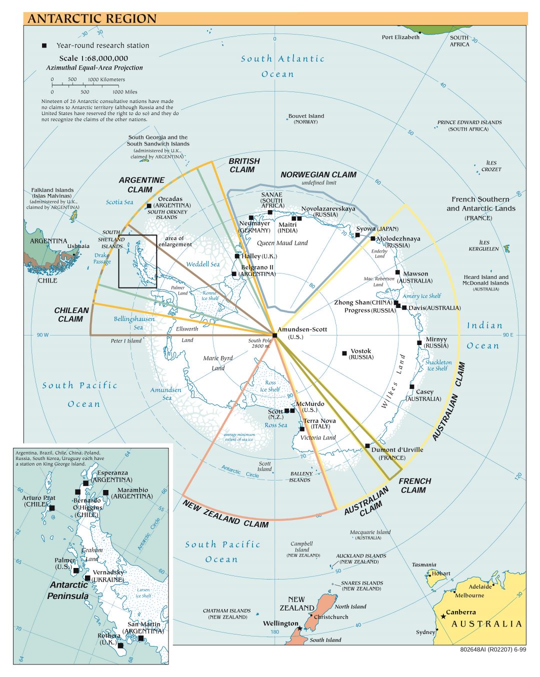 Large scale Antarctic Region political map - 1999