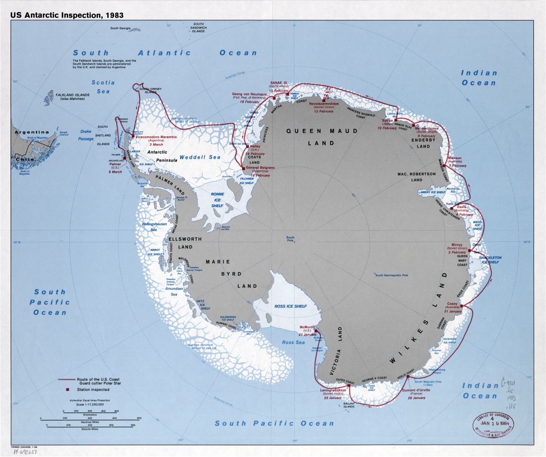 Large scale map of the U.S. Antarctic inspection - 1984