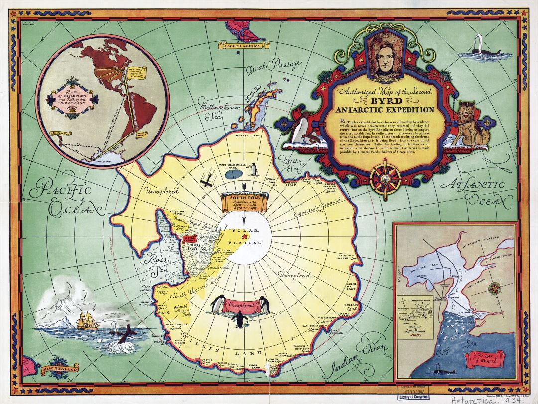 Large scale old authorized map of the Second Byrd Antarctic Expedition - 1934