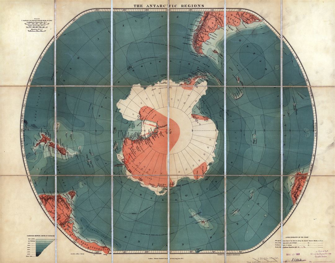 Large scale old map of the Antarctic regions - 19xx