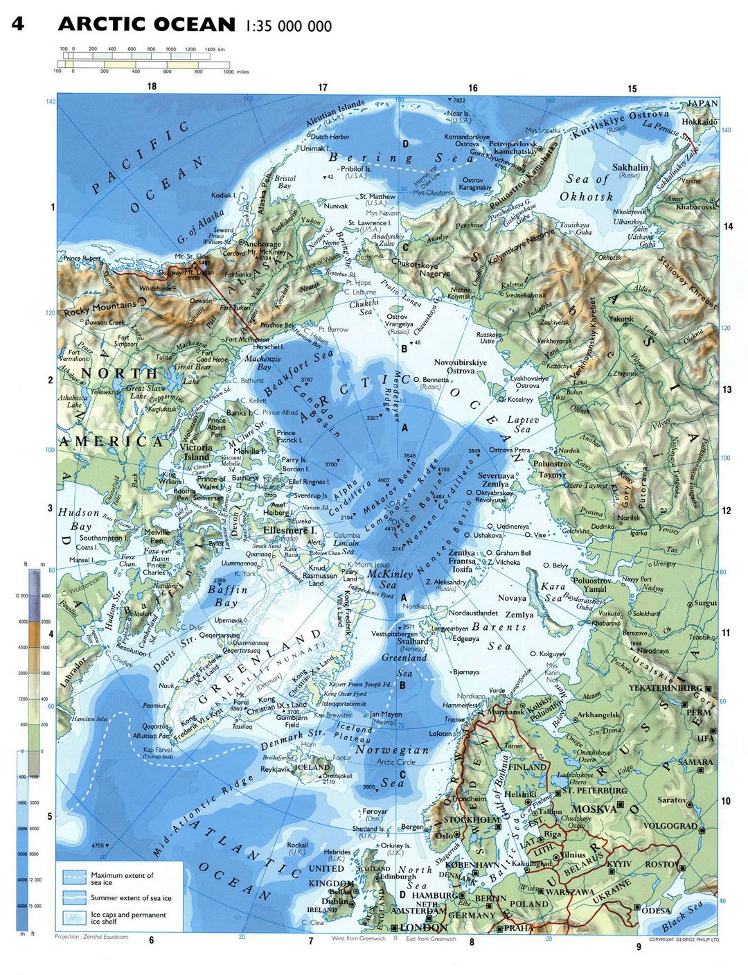 Detailed physical map of Arctic Ocean
