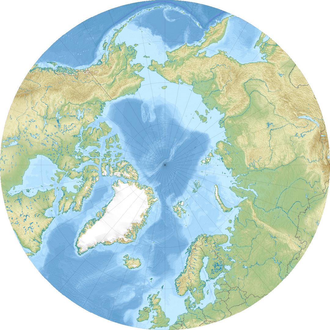 Detailed relief map of Arctic Ocean