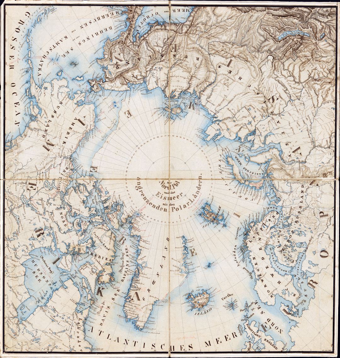 Large scale detailed old map of the Arctic and adjacent regions - 1855