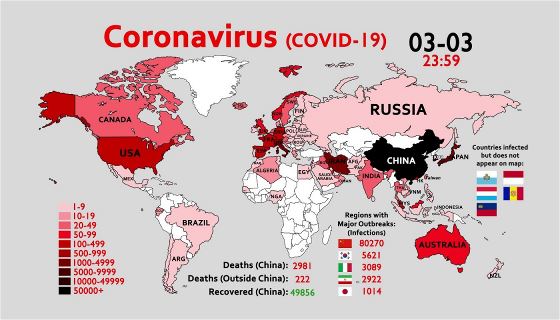 Covid-19 World map - 2020-03