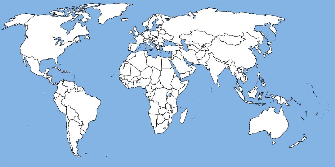 Large contour political map of the World