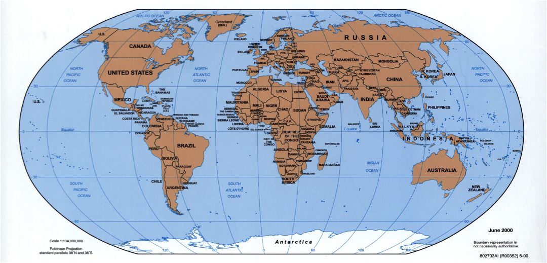 Large detailed political map of the World - 2000