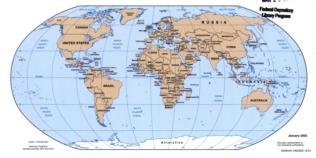 Large detailed political map of the World - 2001